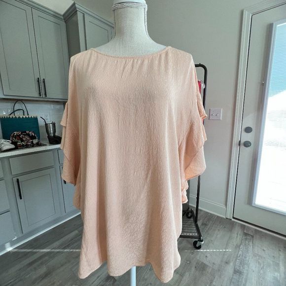 Chico's Peachy Top with Statement Flutter Sleeves Size Large (Chico's 3) Size 16 - Picture 2 of 7